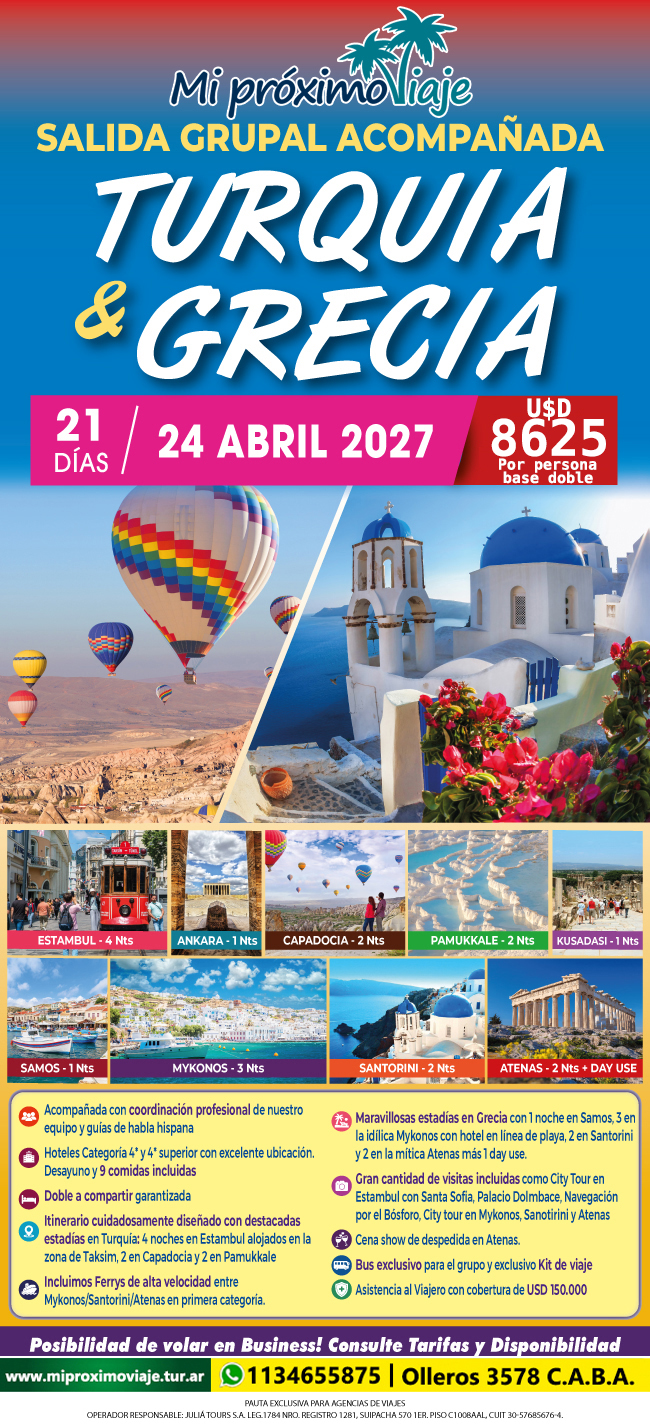 TURQUIA y GRECIA - SALIDA GRUPAL ACOMPAÑADA DOBLE A COMPARTIR GARANTIZAZDA - 24 ABRIL 2027